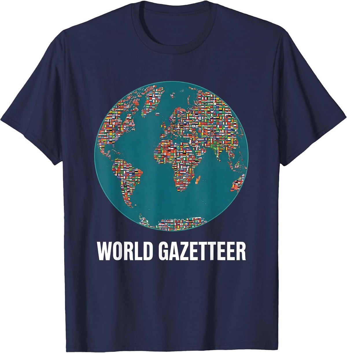 World Gazetteer Global Countries Flags Design T-Shirt - Navy Blue