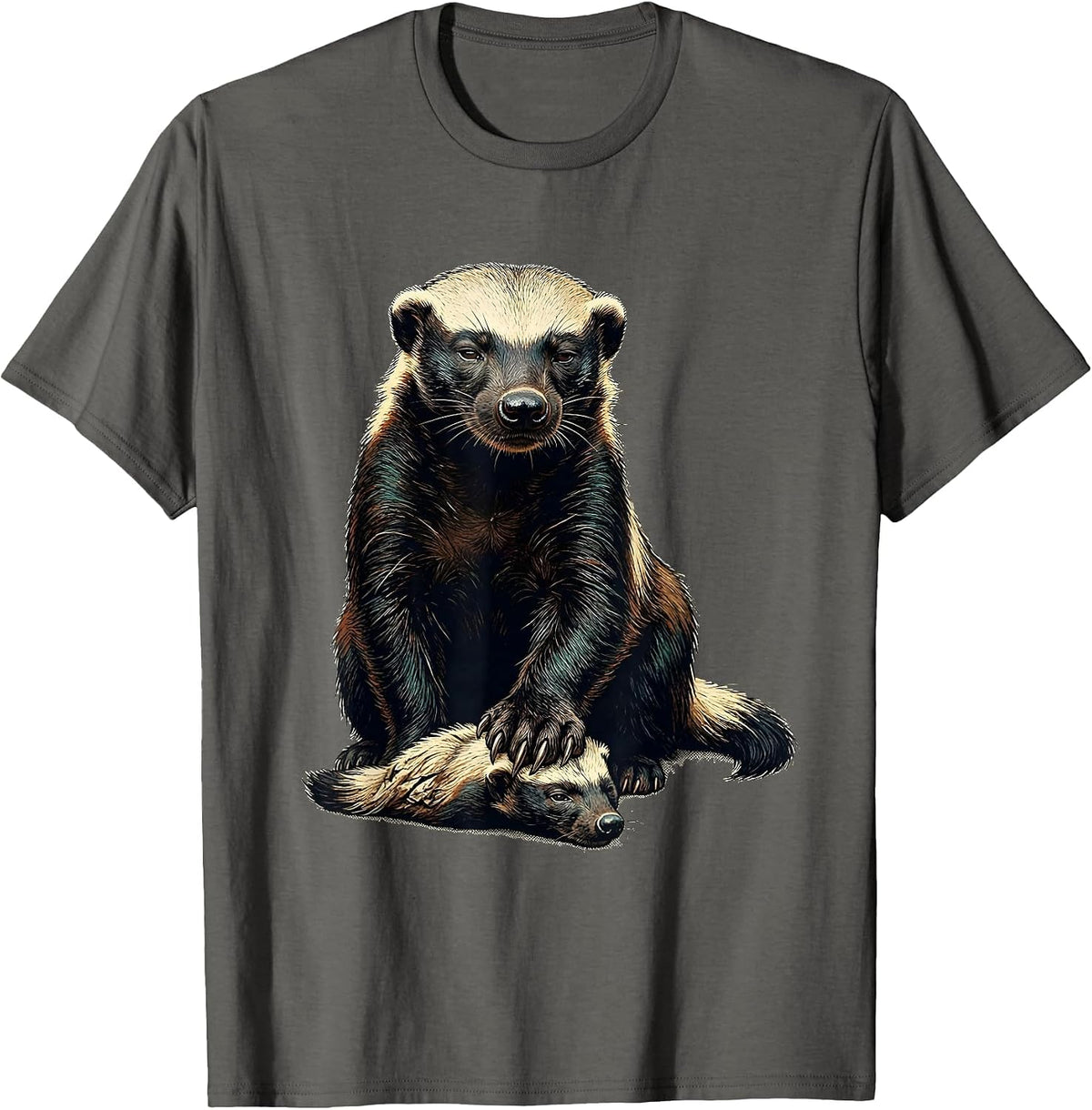 Honey Badger Portrait Funny Wildlife Humor T-Shirt - Asphalt Grey