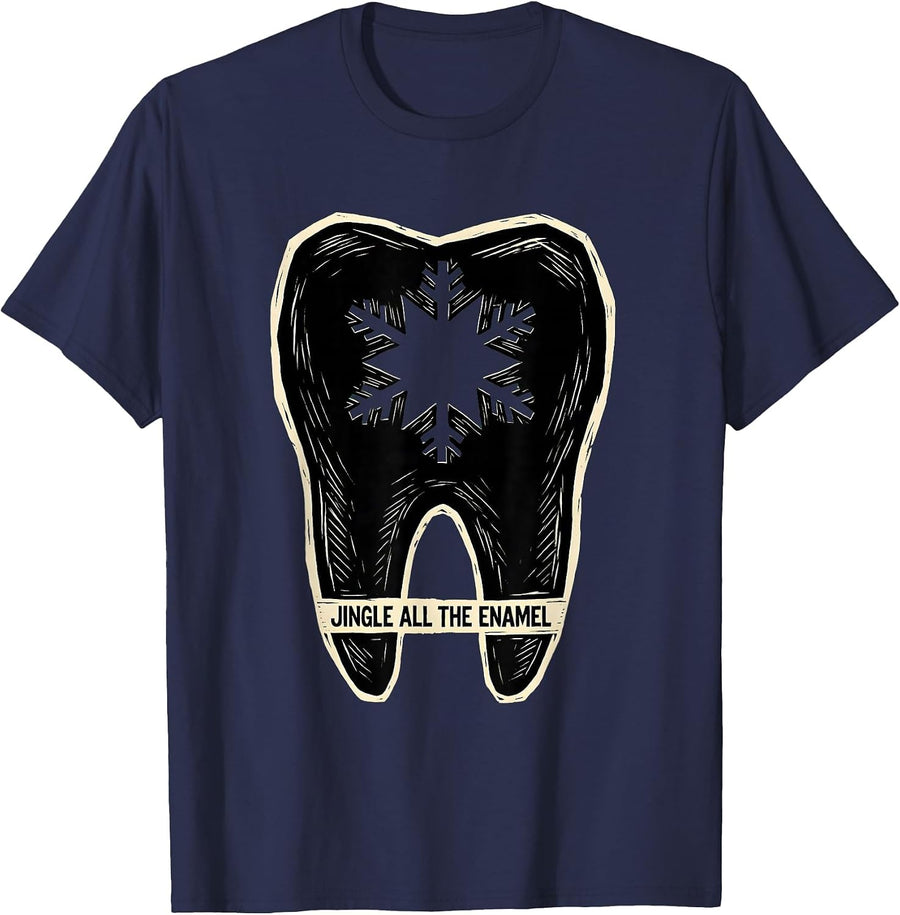 Jingle All the Enamel Funny Dental Christmas Dentist Team T-Shirt - Navy Blue