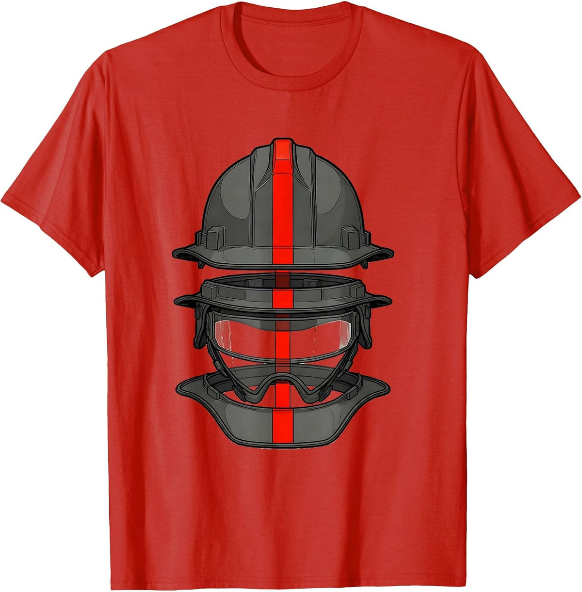 Men's Exploded Turnout Helmet Firefighter Tribute Gift T-Shirt - Red