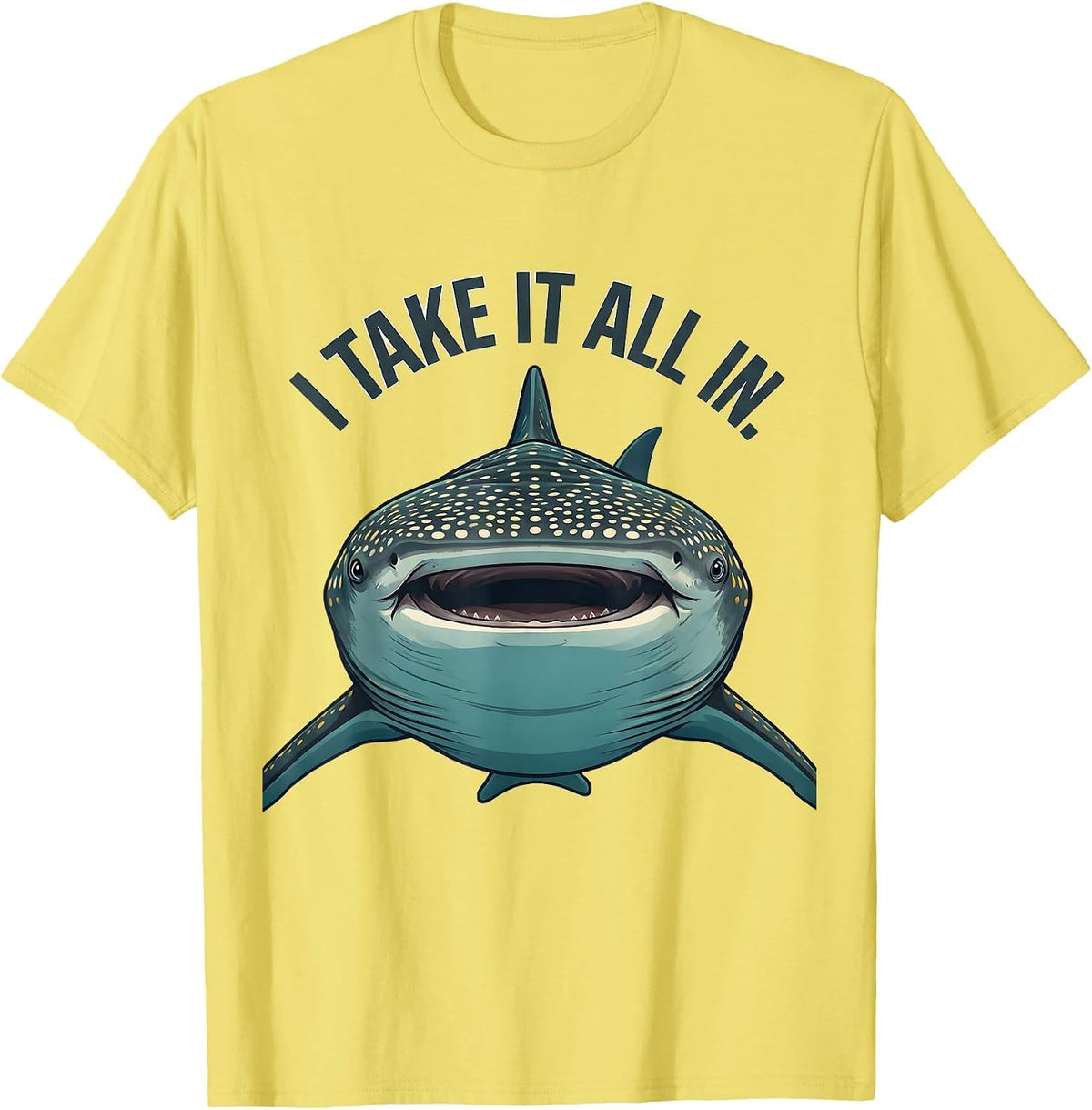 Men's I Take It All In Midcentury Modern Whale Shark Marine T-Shirt - Lemon Yellow