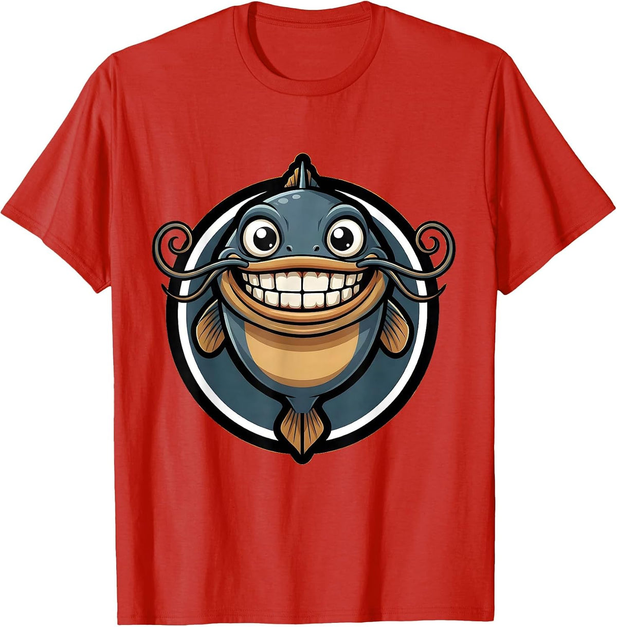 Men's Catfish Long Whiskers Wide Mouth Fishing Graphic T-Shirt - Red