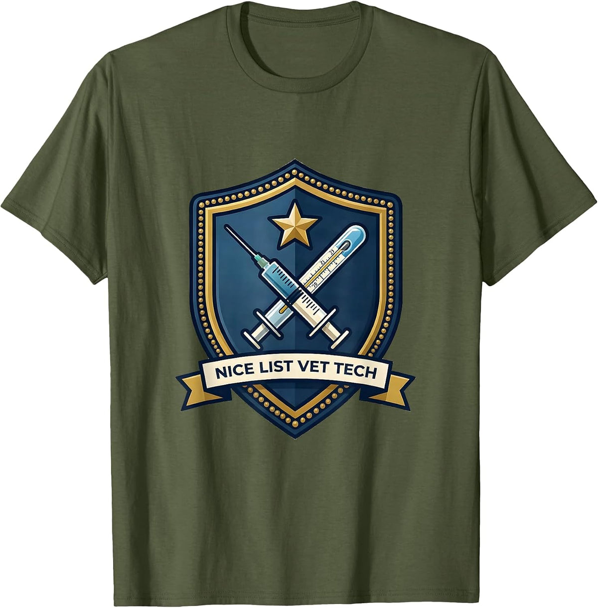 Nice List Vet Tech Funny Veterinary Technician Christmas T-Shirt - Olive Green