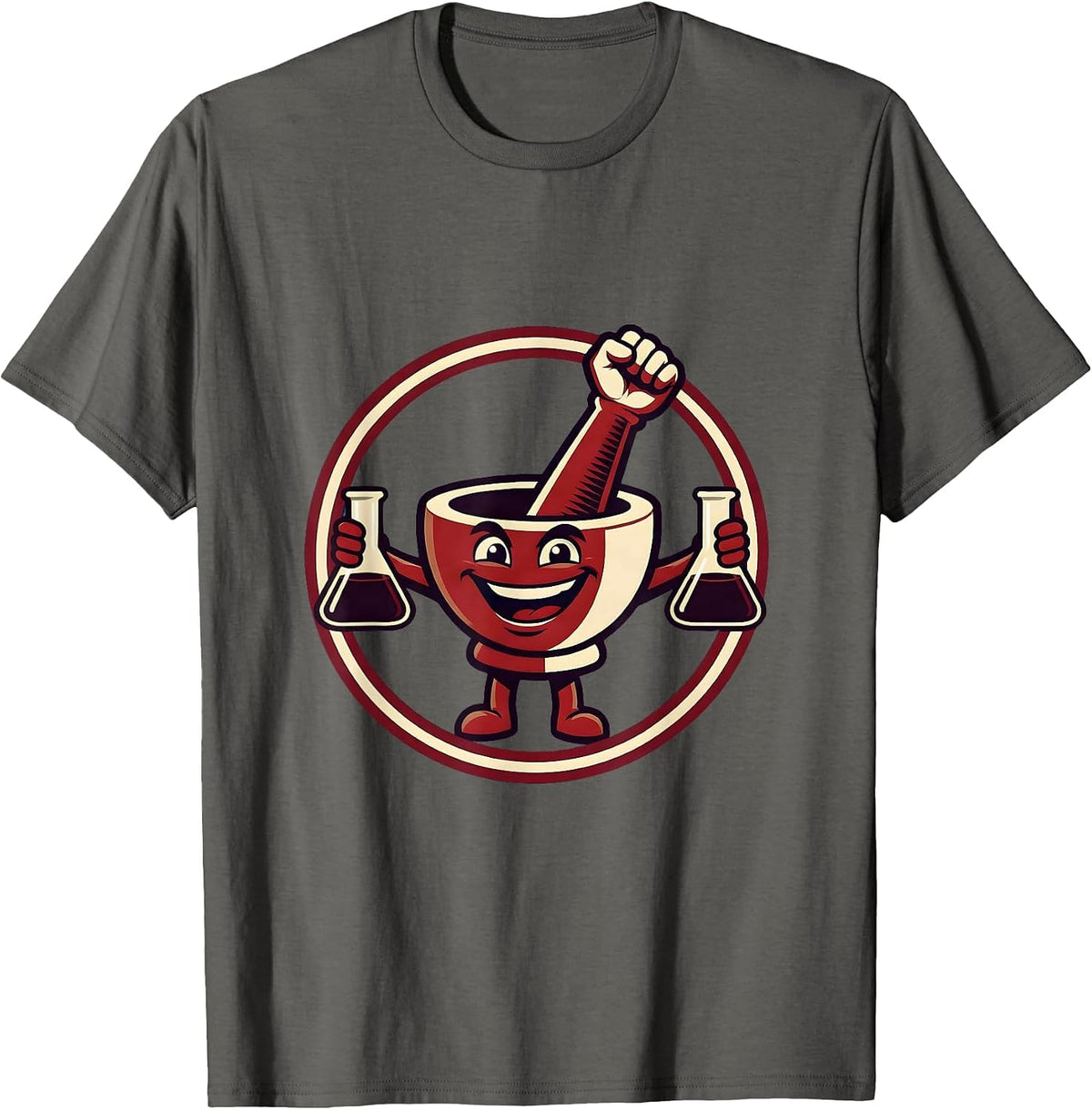 Mortar Pestle Chemistry Flask College Science T-Shirt - Asphalt Grey