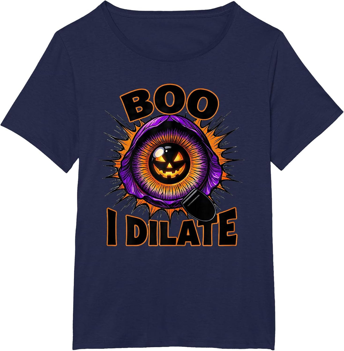 Women's Boo I Dilate Comic Book Halloween Optometrist Eye Doctor T-Shirt - Navy Blue