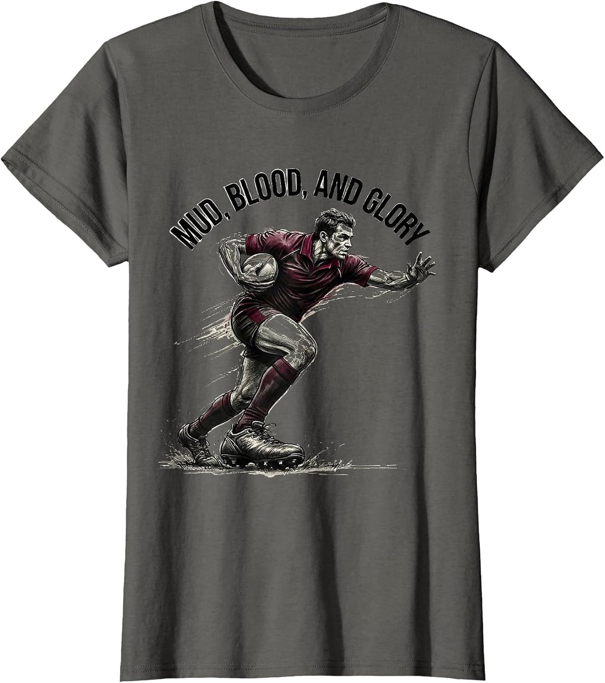 Women's Mud Blood and Glory Rugby Graphic Design T-Shirt - Asphalt Grey