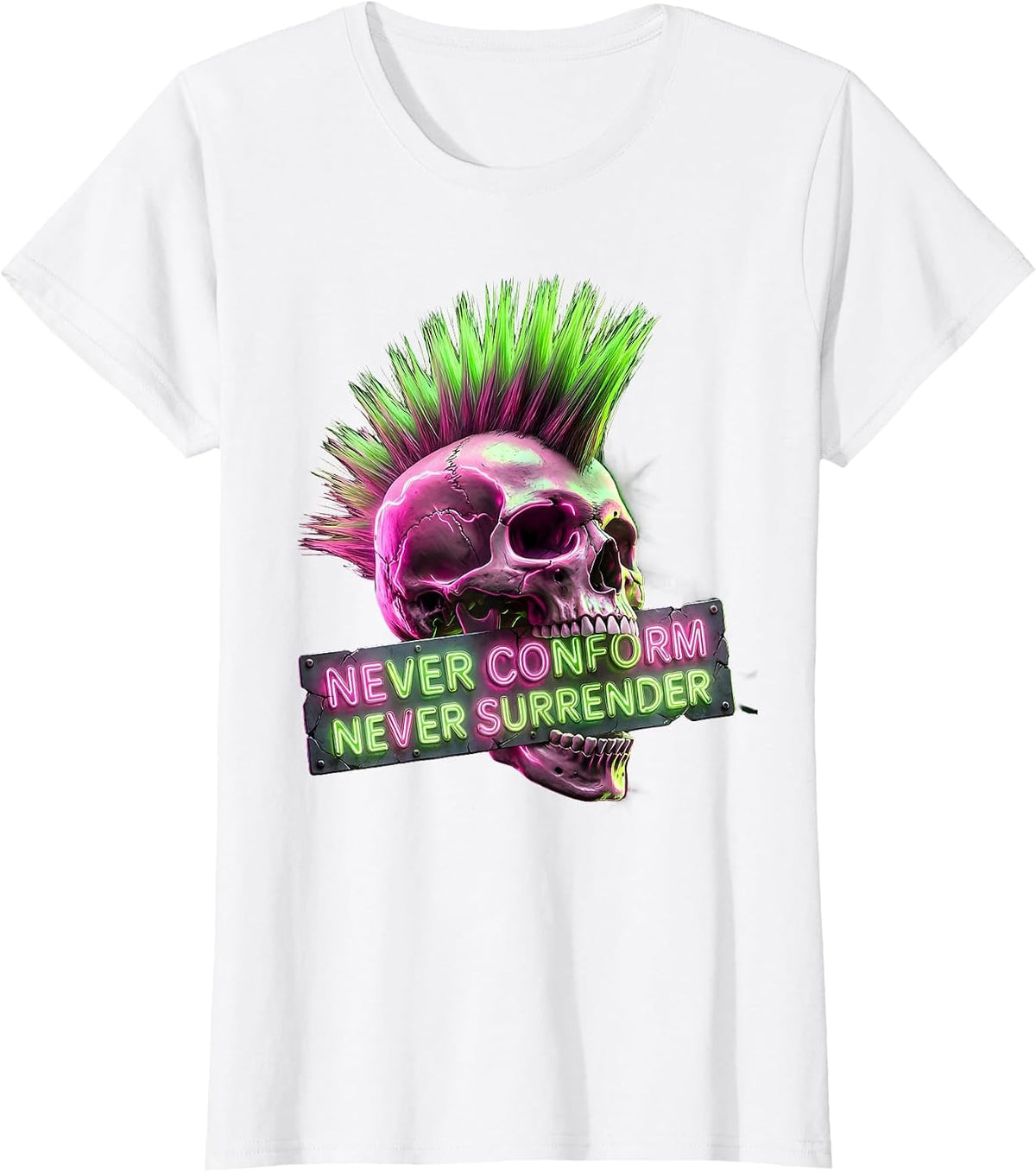 Never Conform Never Surrender Punk Design T-Shirt - White