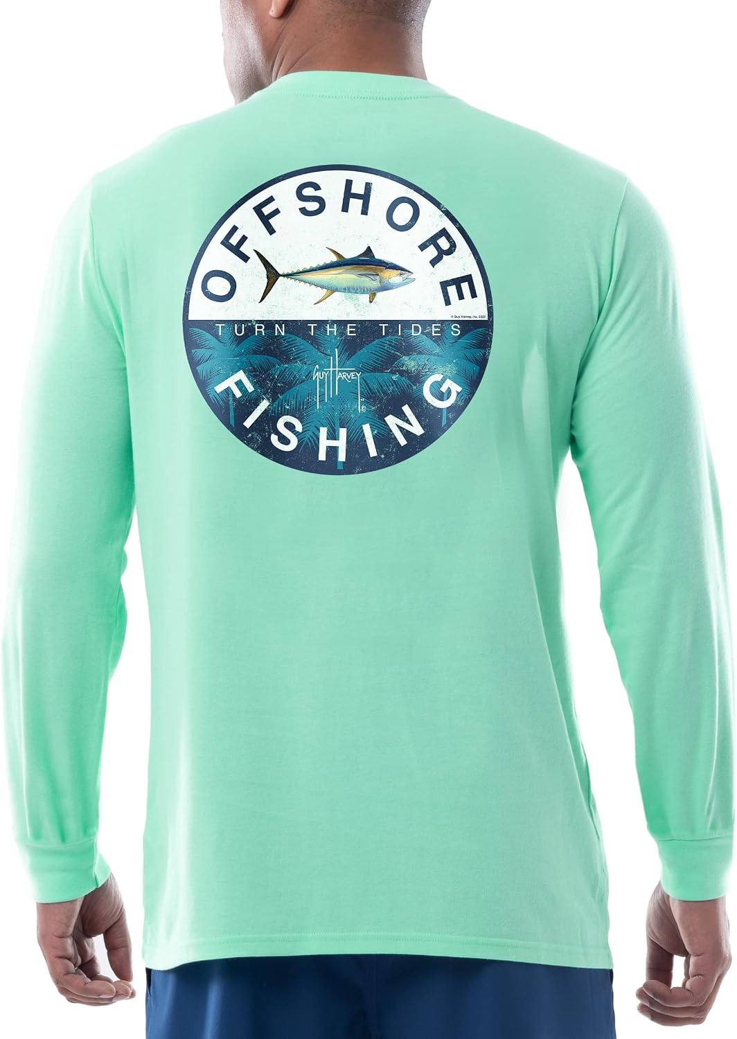Guy Harvey Men’s Long Sleeve OG Cotton Graphic T-Shirt - Beach Glass\/Offshore Fishing