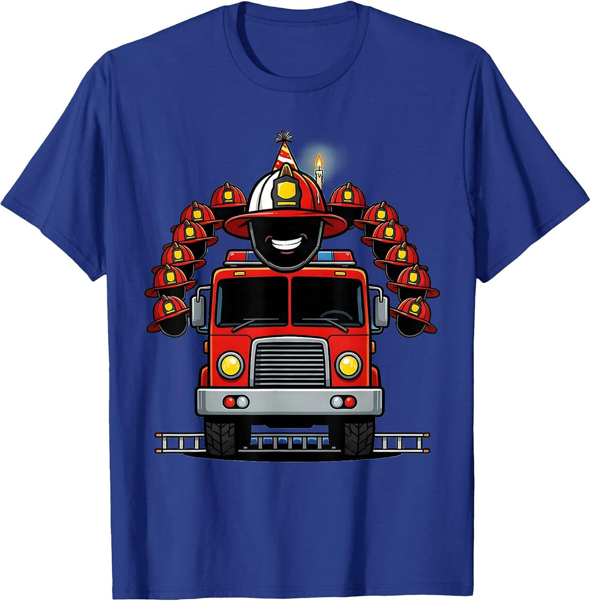 Birthday Boy Fire Truck Firefighter Party Family Matching T-Shirt - Royal Blue