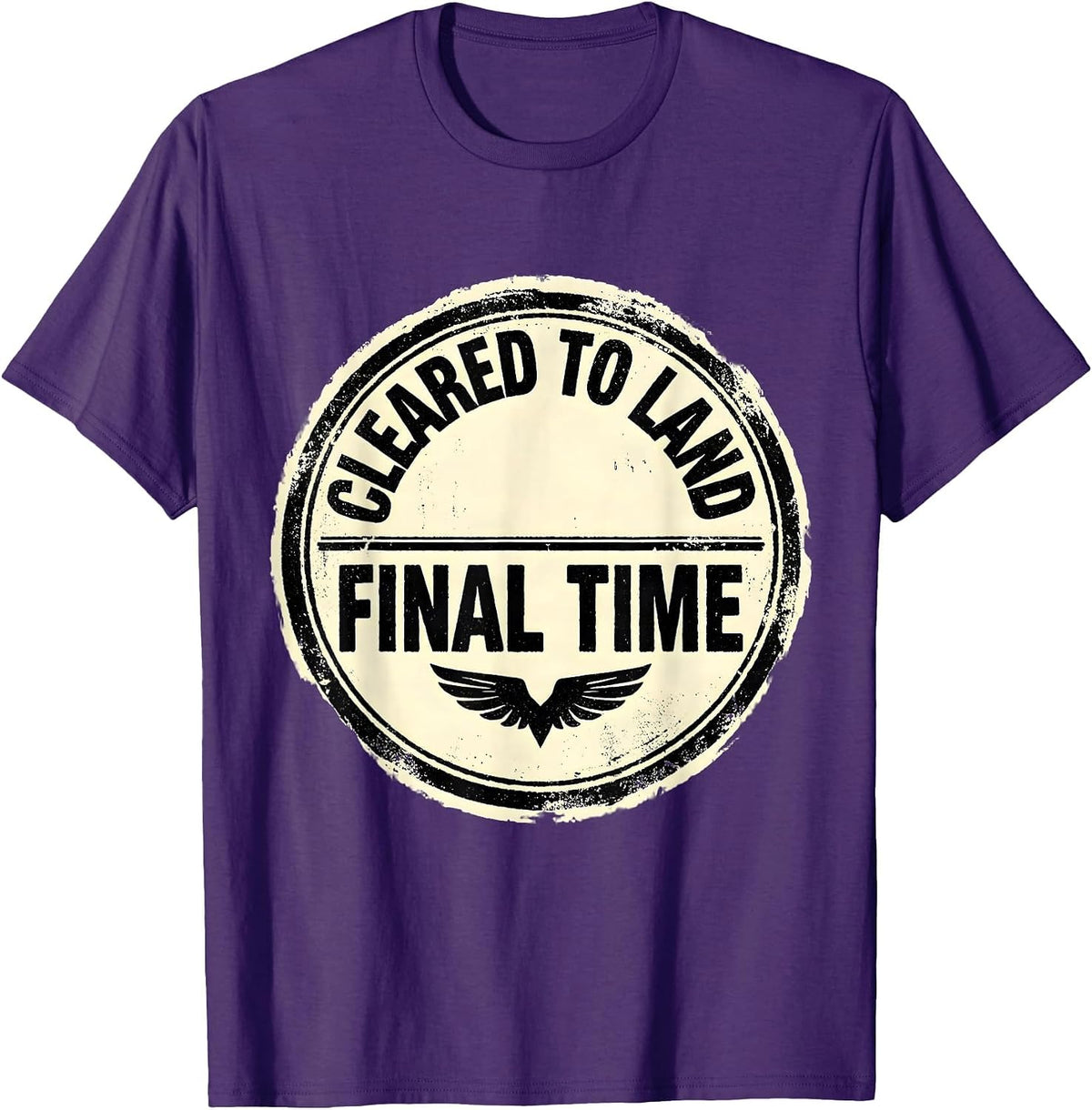 Cleared To Land, Final Time Rubber Stamp Pilot Retirement T-Shirt - Purple