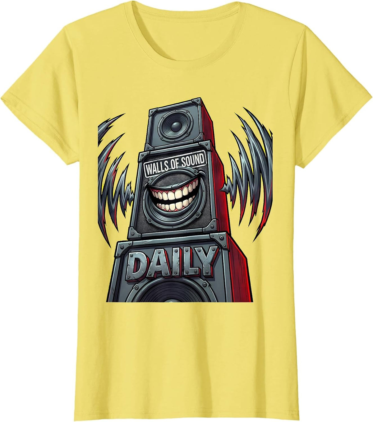 Women's Walls of Sound Daily Heavy Metal Design T-Shirt - Lemon Yellow