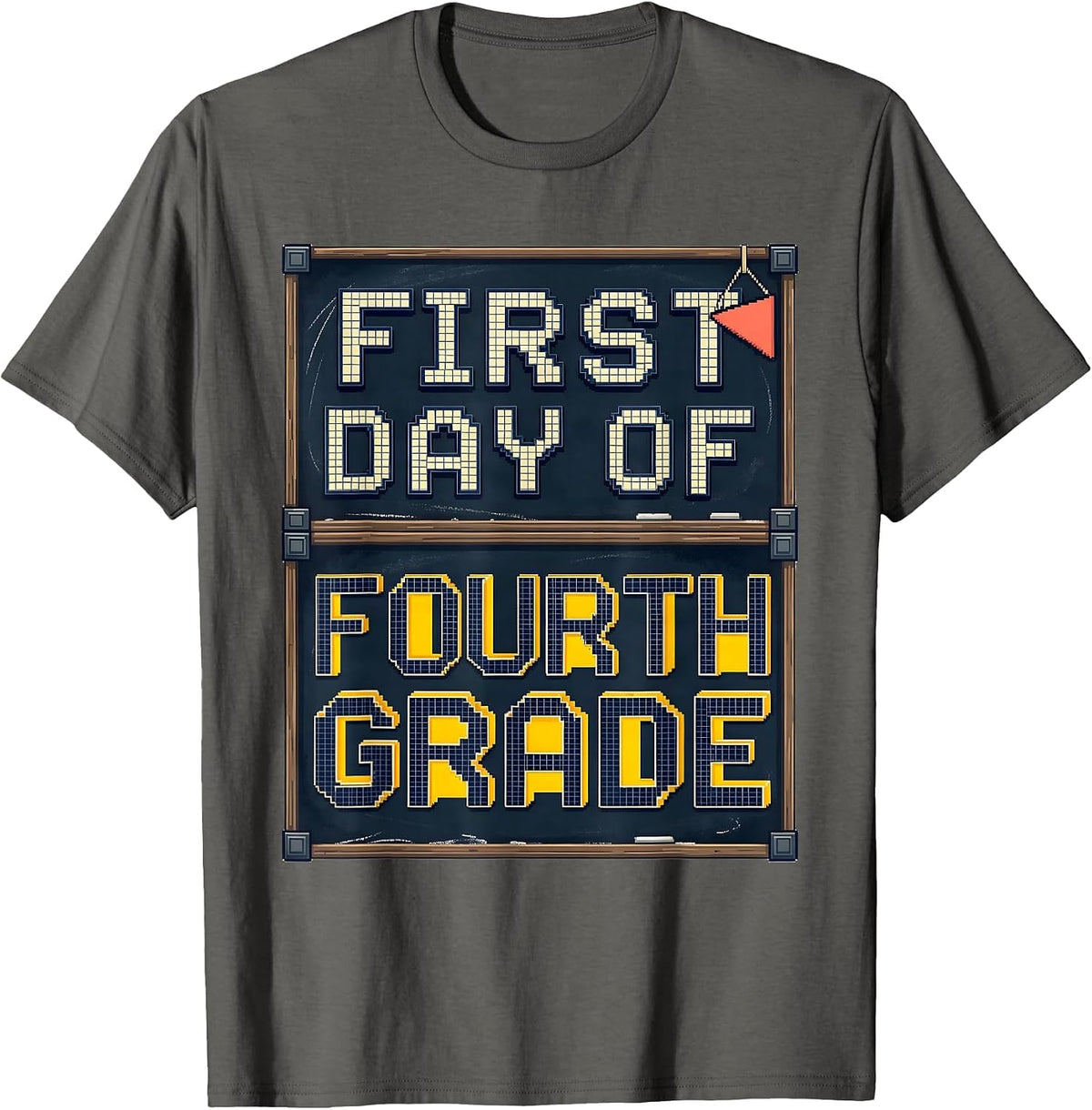 First Day Of Fourth Grade Retro Groovy Back To School Pixel T-Shirt - Asphalt Grey