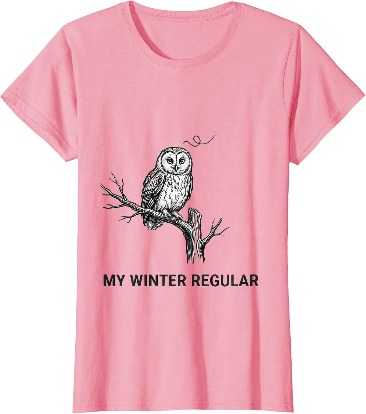 Women's My Winter Regular Vintage Retro Owl Bird Lover Graphic T-Shirt - Pink