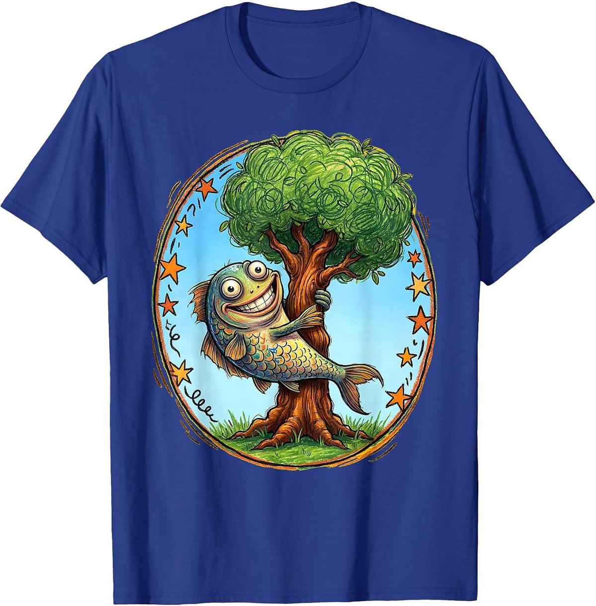 Funny Fish Climbing a Tree Stupid Humor Design T-Shirt - Royal Blue