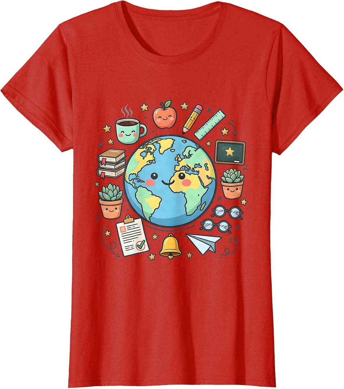 Women's 4th Grade Teacher Desk Globe Coffee Mug Gift T-Shirt - Red