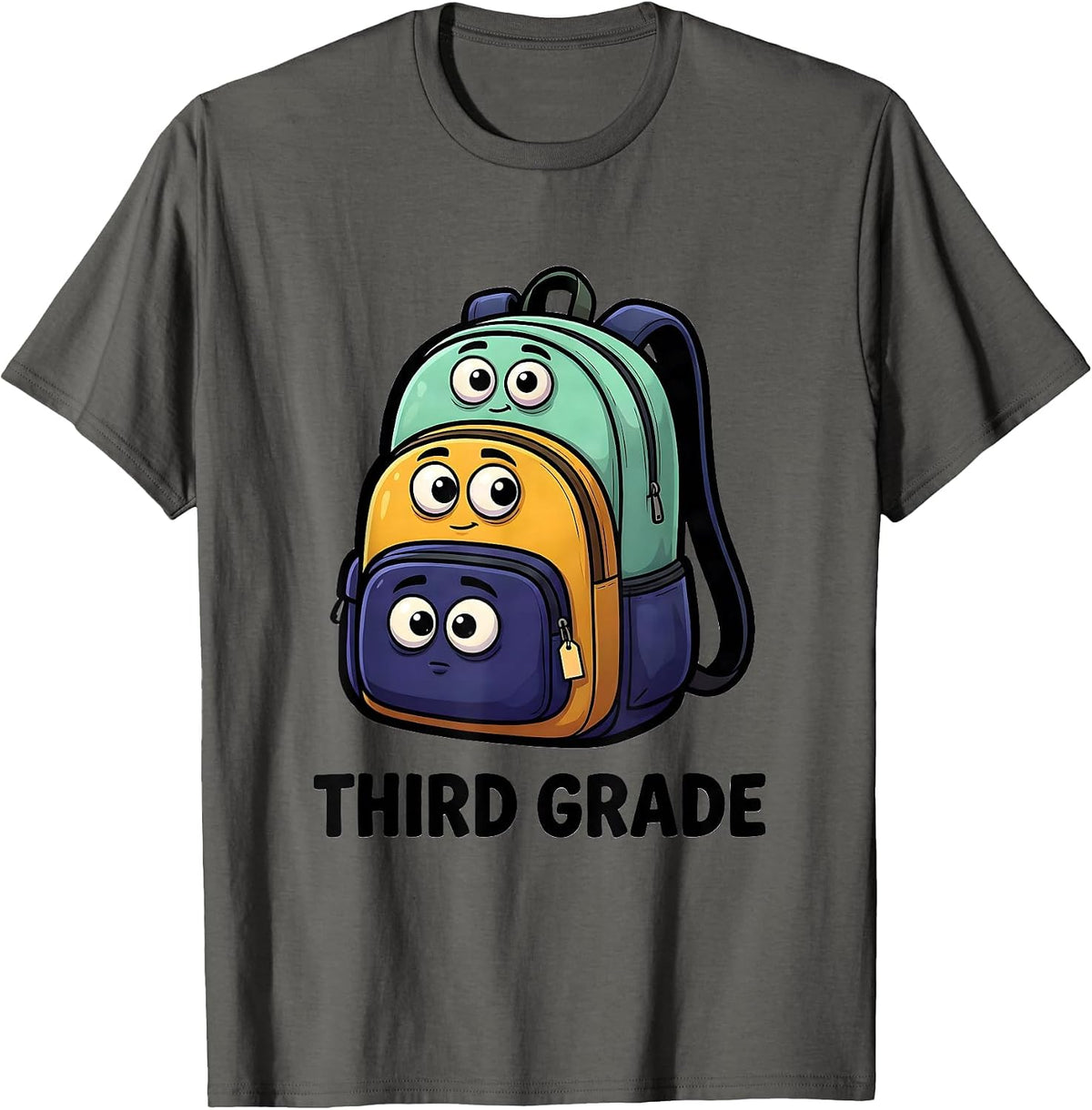 Men's THIRD GRADE Cartoon Backpacks Back To School First Day Third T-Shirt - Asphalt Grey