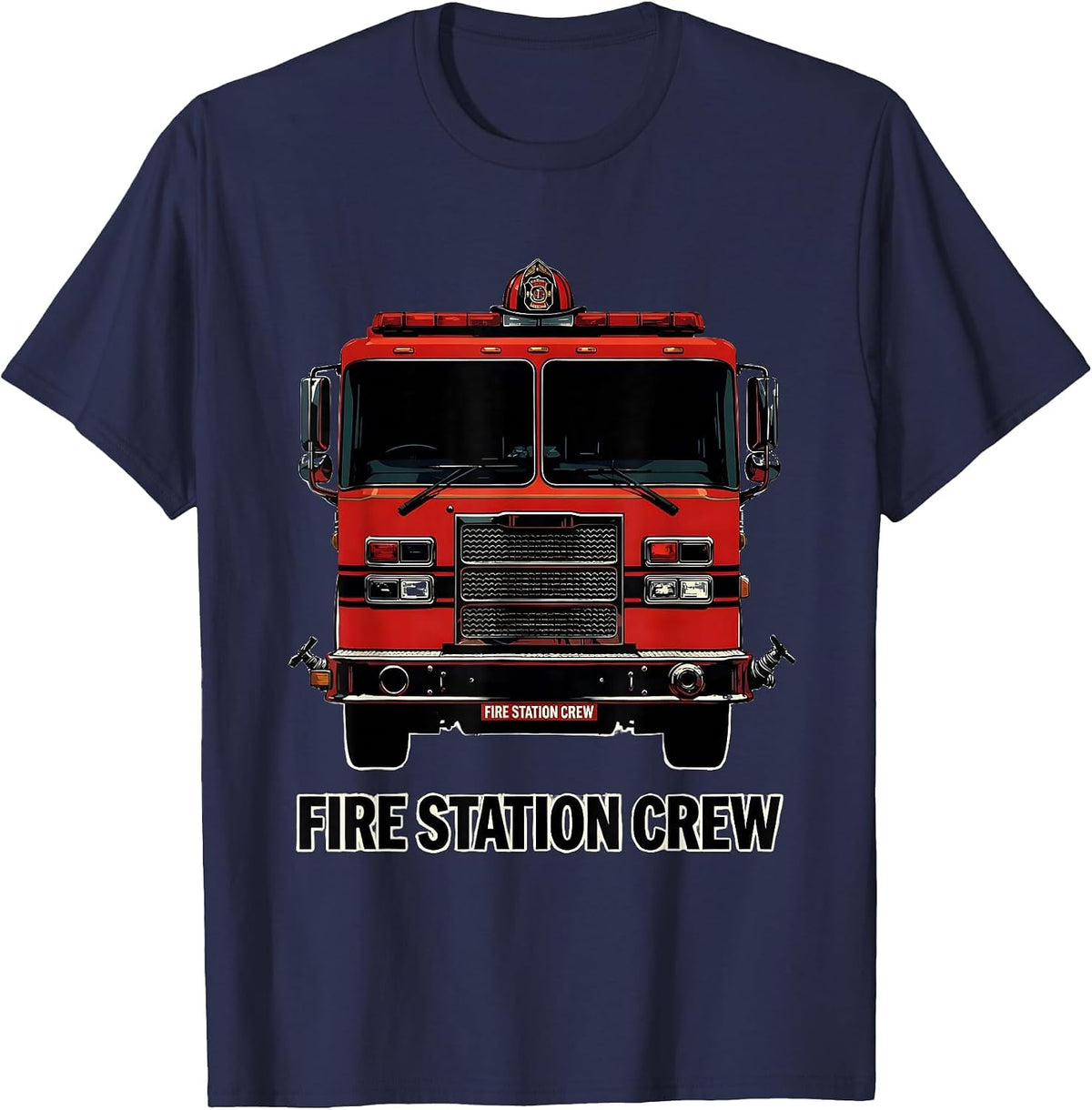 Men's Fire Station Crew Screenprint Firefighter Fire Department T-Shirt - Navy Blue