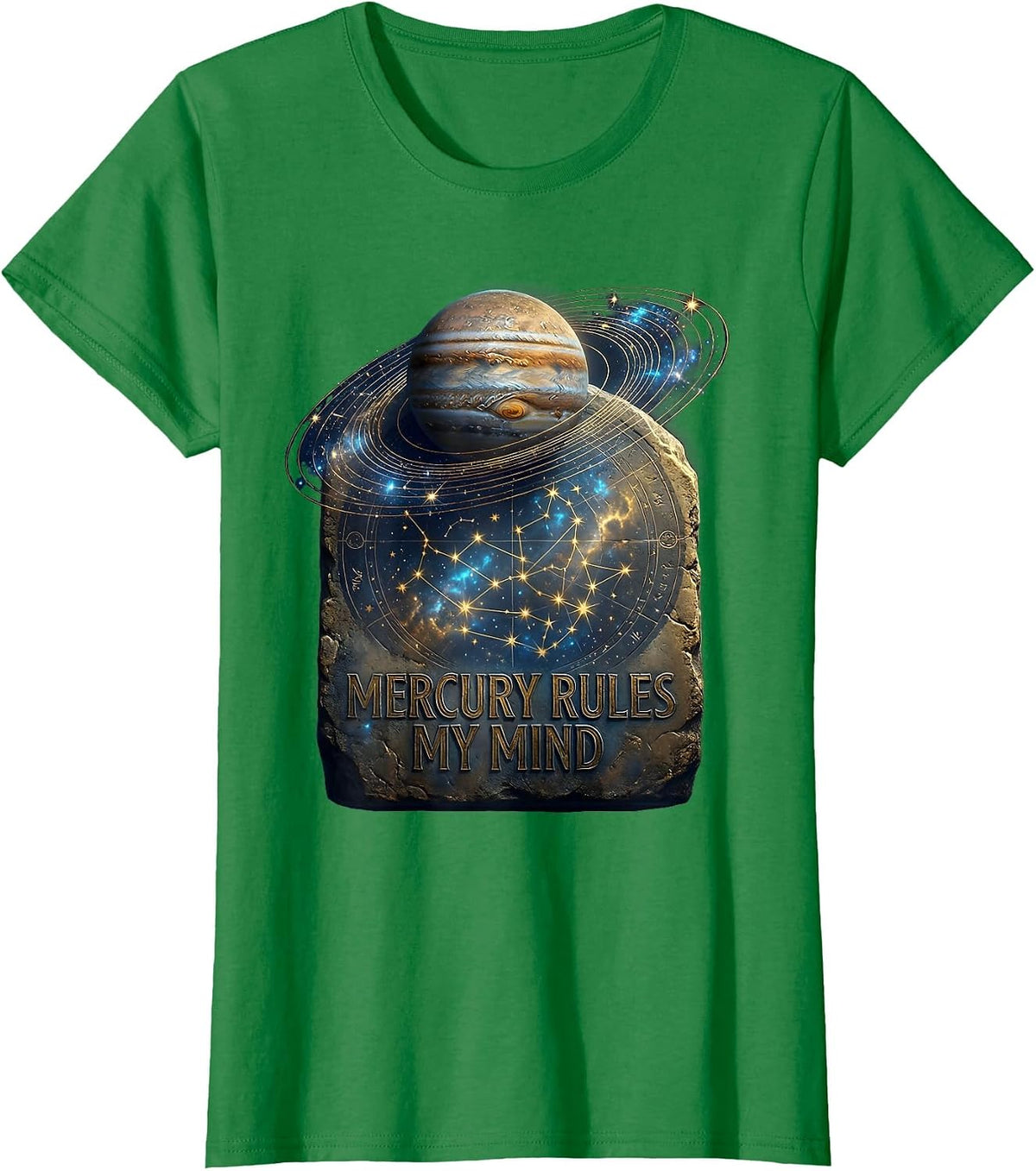 Mercury Rules My Mind Virgo Astrology Design T-Shirt - Kelly Green