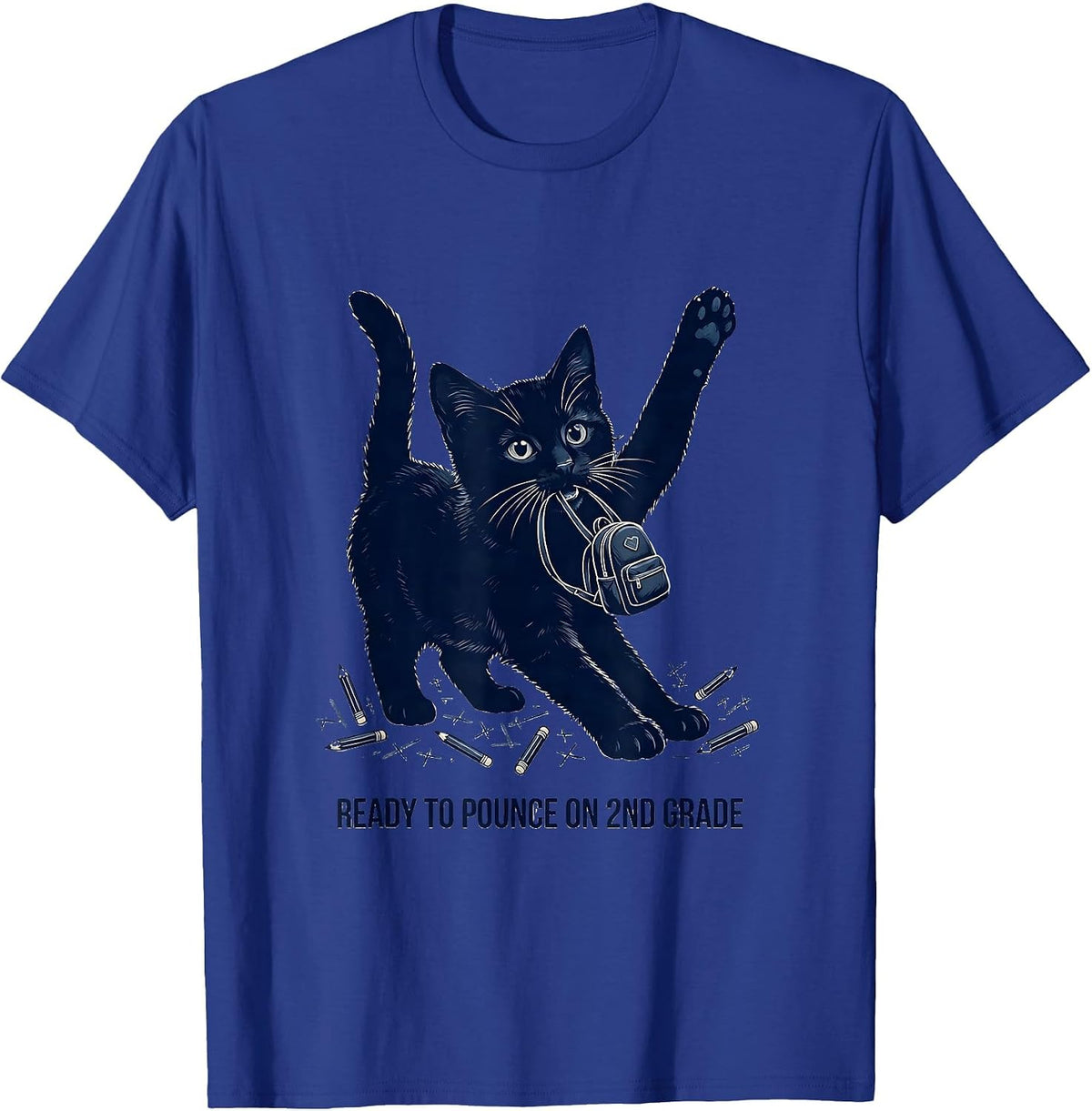Ready To Pounce On 2nd Grade Cute Cat Back To School Girls T-Shirt - Royal Blue