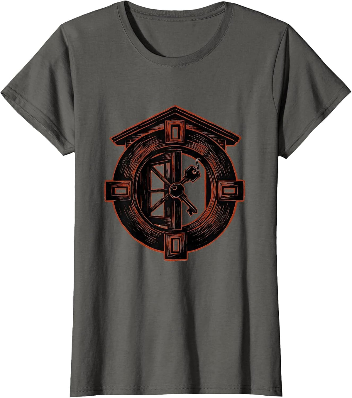 Women's Interlocked Door Realtor Humor Real Estate Agent Gift T-Shirt - Asphalt Grey
