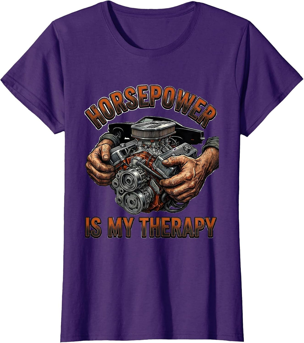 Women's Horsepower Is My Therapy Mechanic Design T-Shirt - Purple