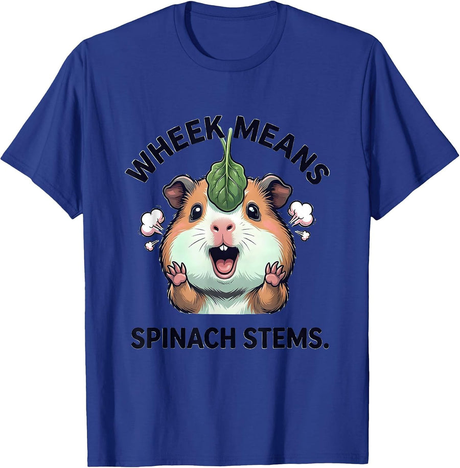 Wheek Means Spinach Stems Cute Kawaii Guinea Pig Pet Lover T-Shirt - Royal Blue