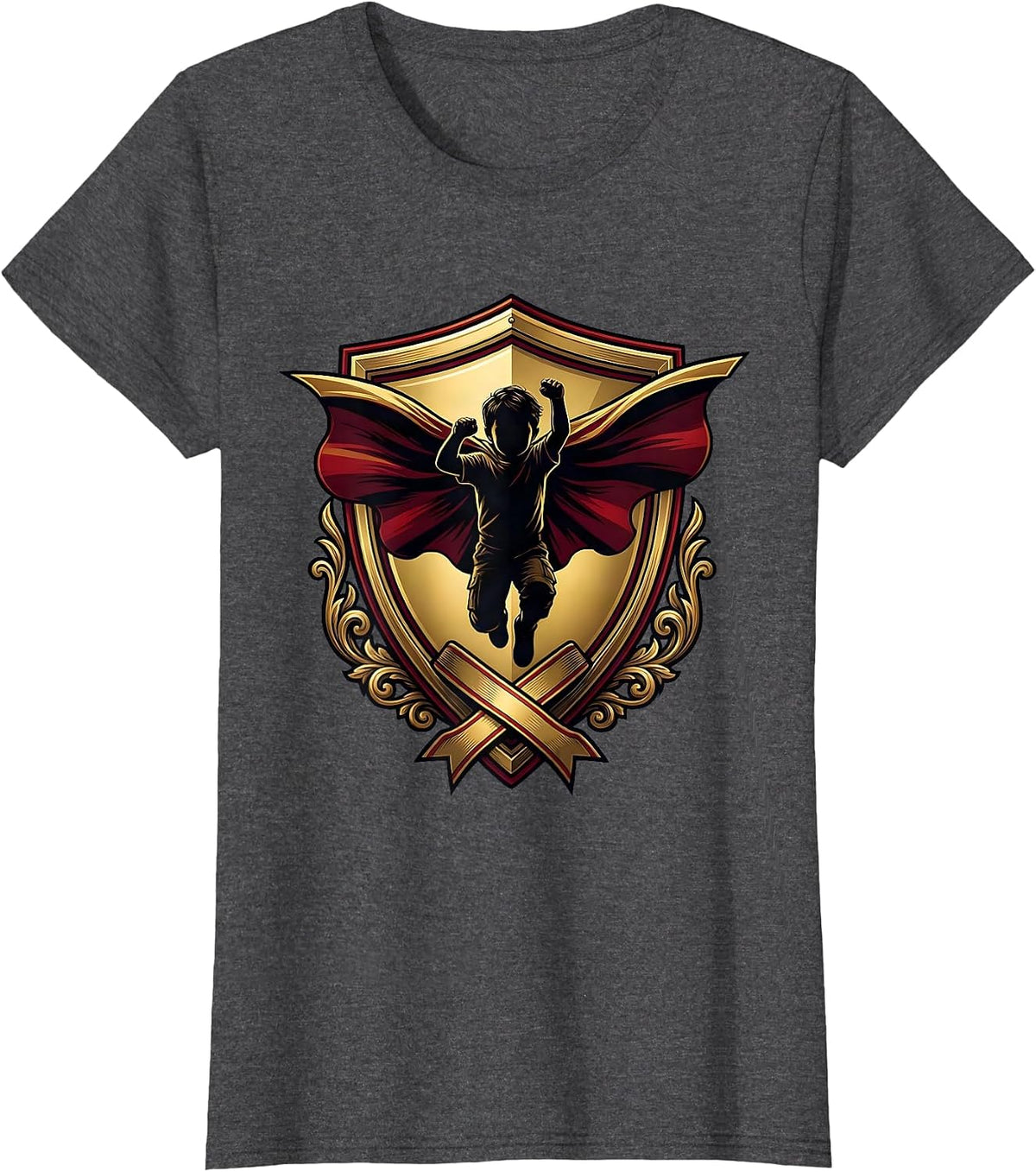 Women's Down Syndrome Awareness Superhero Child Cape T-Shirt - Dark Heather Grey