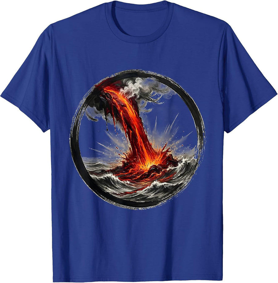 Hawaiian Lava Flow Ocean Shoreline Graphic T-Shirt - Royal Blue