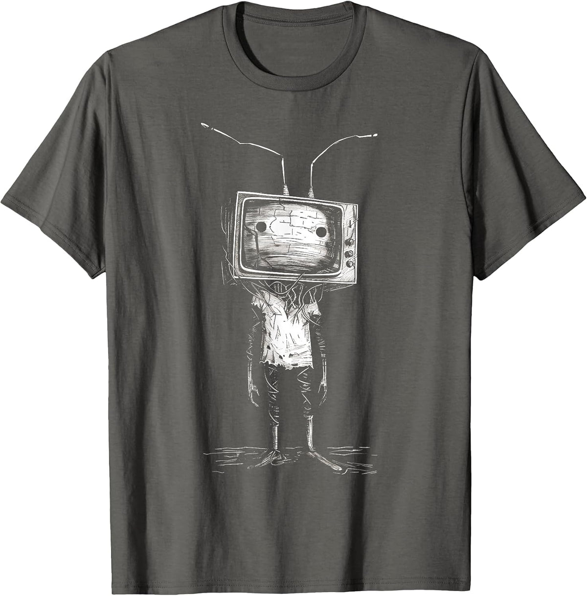 Weird Goth TV Head Art Grunge Alt Odd Strange Aesthetic T-Shirt - Asphalt Grey