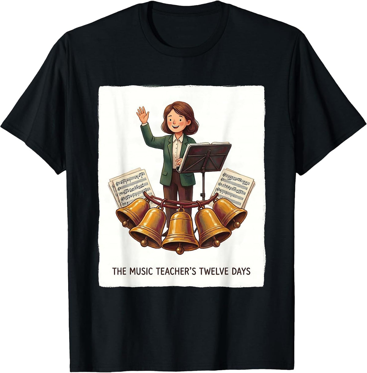 Men's The Music Teacher's Twelve Days Whimsical Christmas Carol T-Shirt - Black