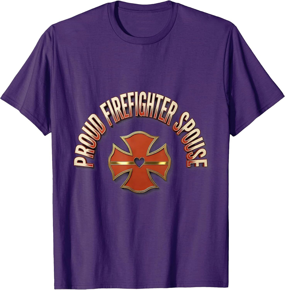 Men's Proud Firefighter Spouse Heartfelt Family Pride Thin Red T-Shirt - Purple