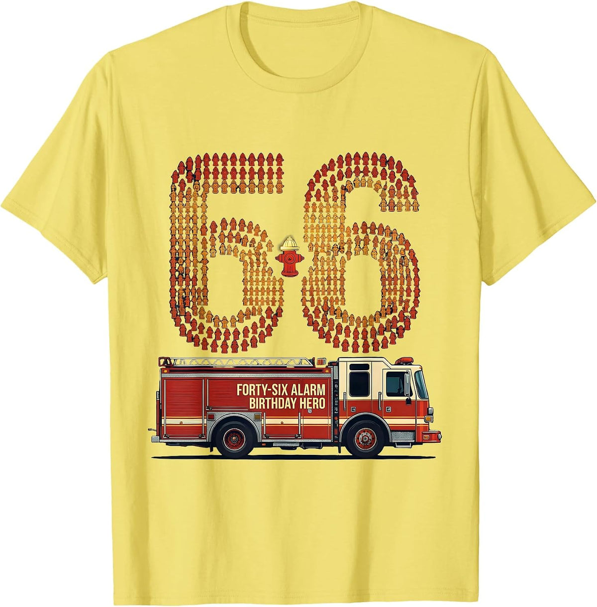 Men's Forty-Six Alarm Birthday Hero Firefighter Toddler Fire Truck T-Shirt - Lemon Yellow