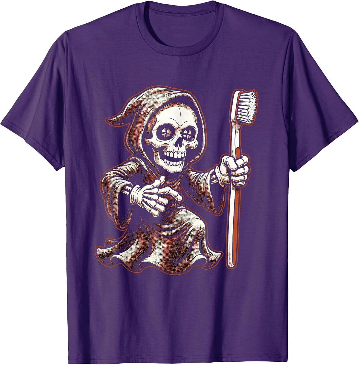 Men's Halloween Grim Reaper Dentist Toothbrush Design T-Shirt - Purple