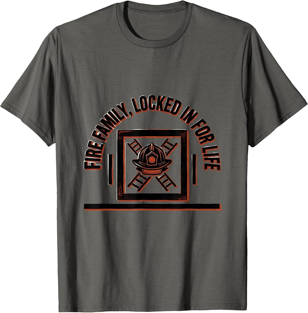Fire Family Locked In For Life Firefighter Pride Retro Badge T-Shirt - Asphalt Grey