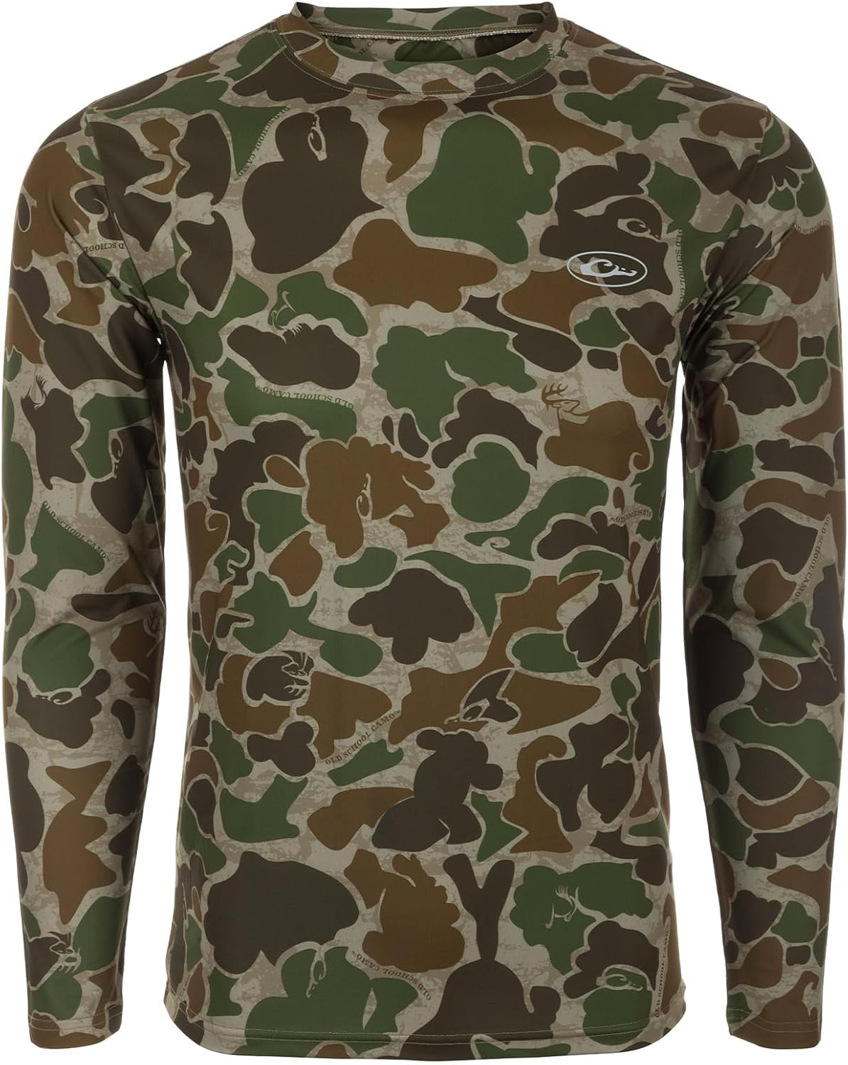 Drake Waterfowl Men's EST Camo Crew Neck Long Sleeve Shirt - Old School Green