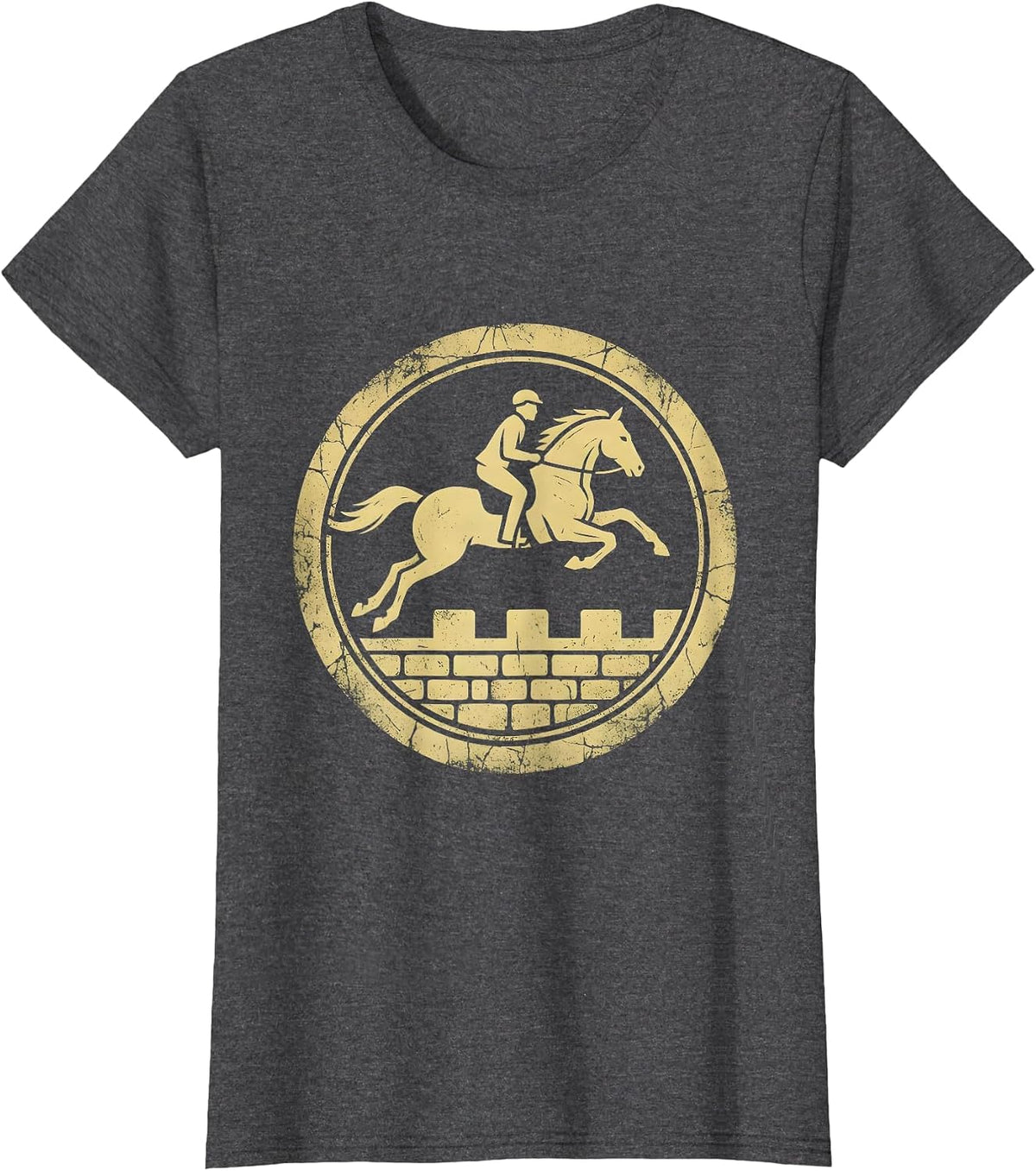 Women's Horse and Rider Leaping Over Stone Wall T-Shirt - Dark Heather Grey