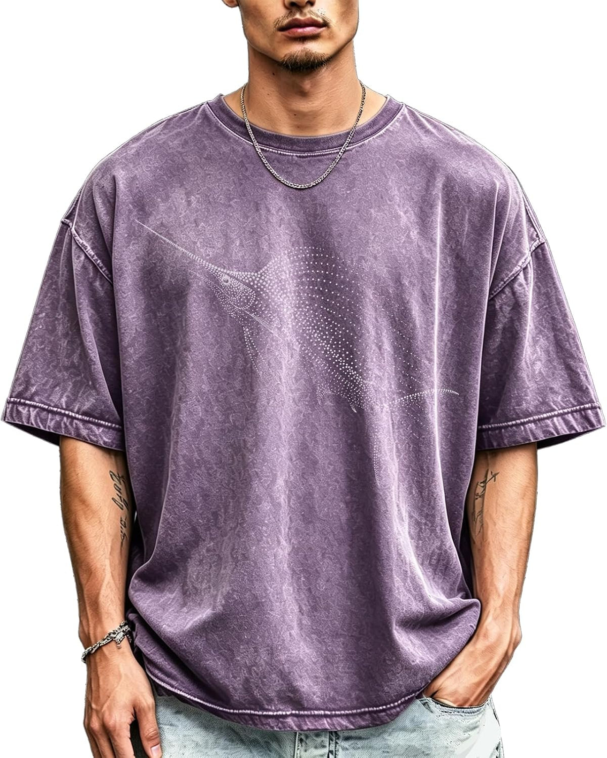 Cotton Crew Neck Summer Casual T-Shirt | Vintage Washed Men's Trendy Distressed Graphic Tee - Plain Texture