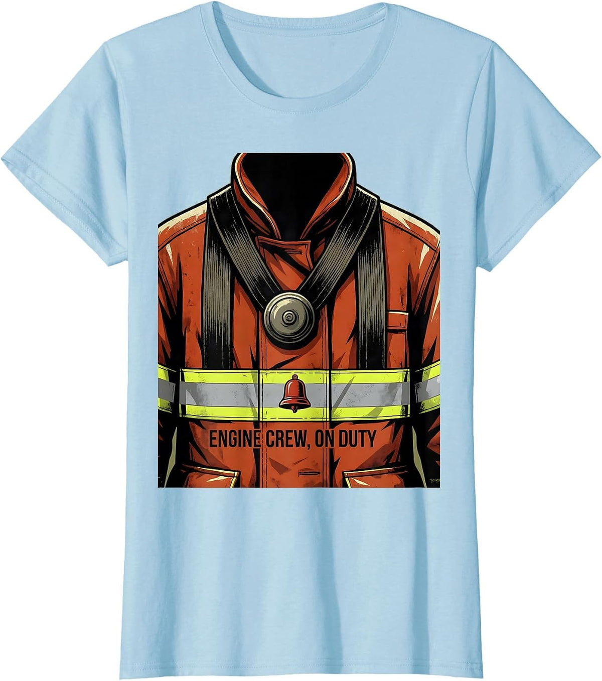 Women's ENGINE CREW ON DUTY Vintage Firefighter Humor Fireman Pride T-Shirt - Baby Blue