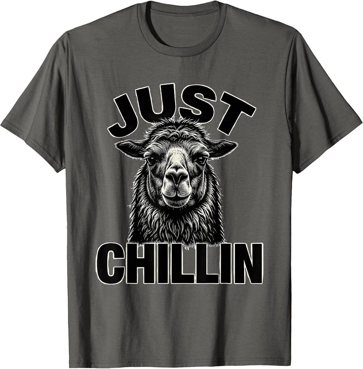 JUST CHILLIN' Scratchboard Llama Novelty Animal Mascot T-Shirt - Asphalt Grey