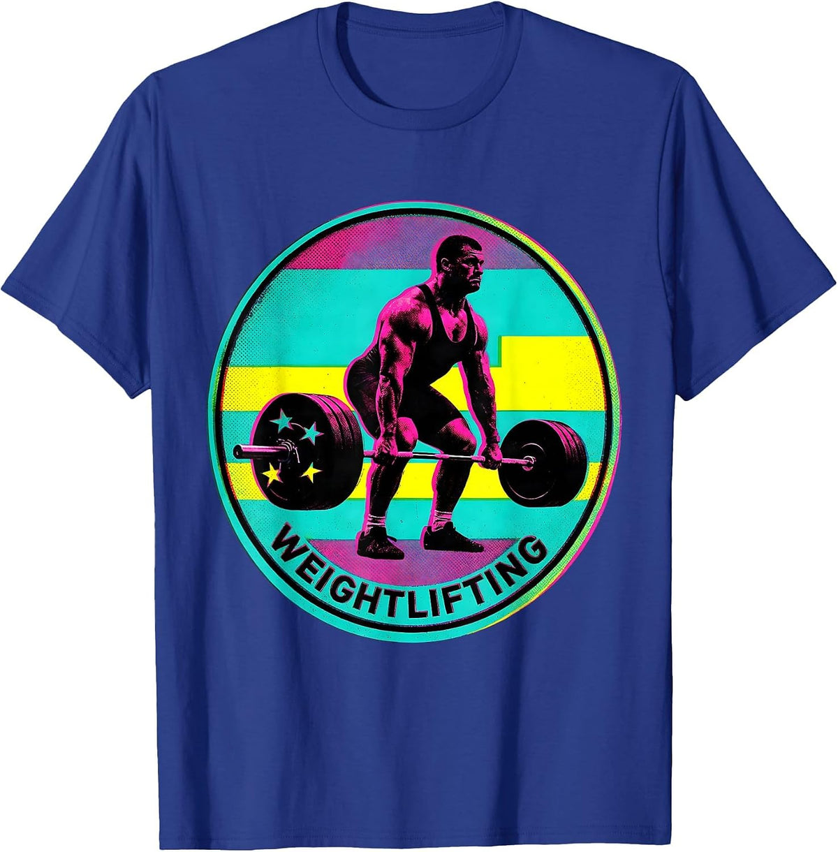 Men's Weightlifting Patriotic American Flag Weightlifter Risograph T-Shirt - Royal Blue