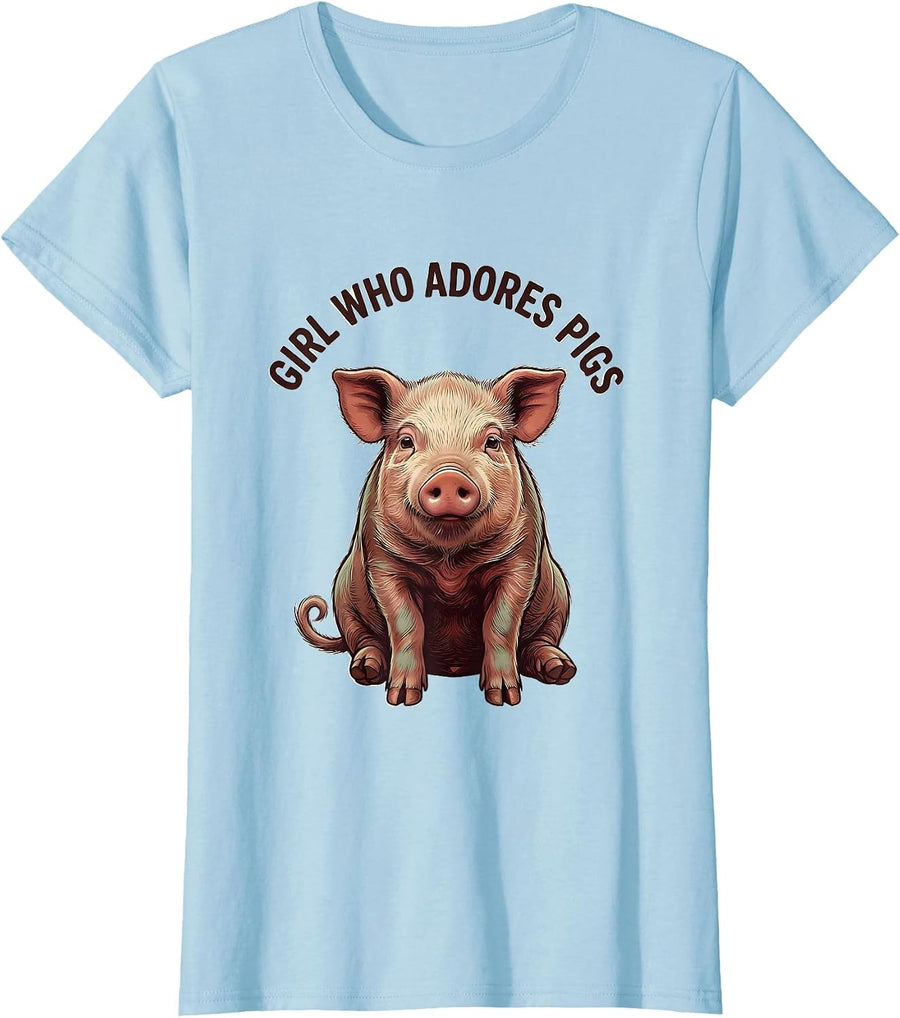 Women's Girl Who Adores Pigs Funny Farm Animal Lover Pig Owner T-Shirt - Baby Blue