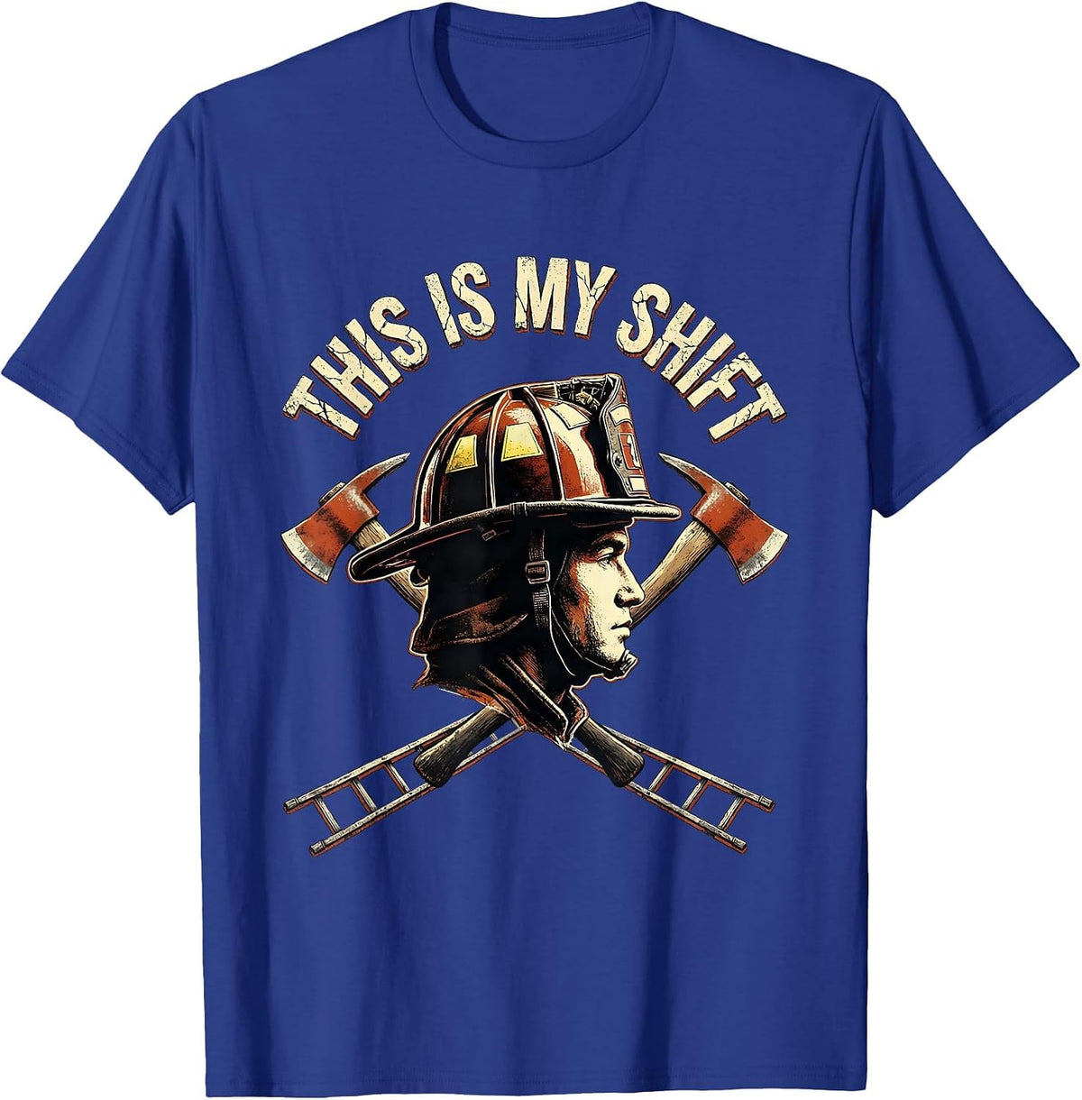 This Is My Shift Distressed Firefighter Helmet Fire T-Shirt - Royal Blue
