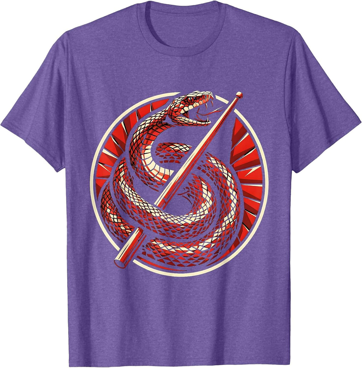 Men's Punk Rock Snake Coiled Around Drumstick Graphic T-Shirt - Purple Heather