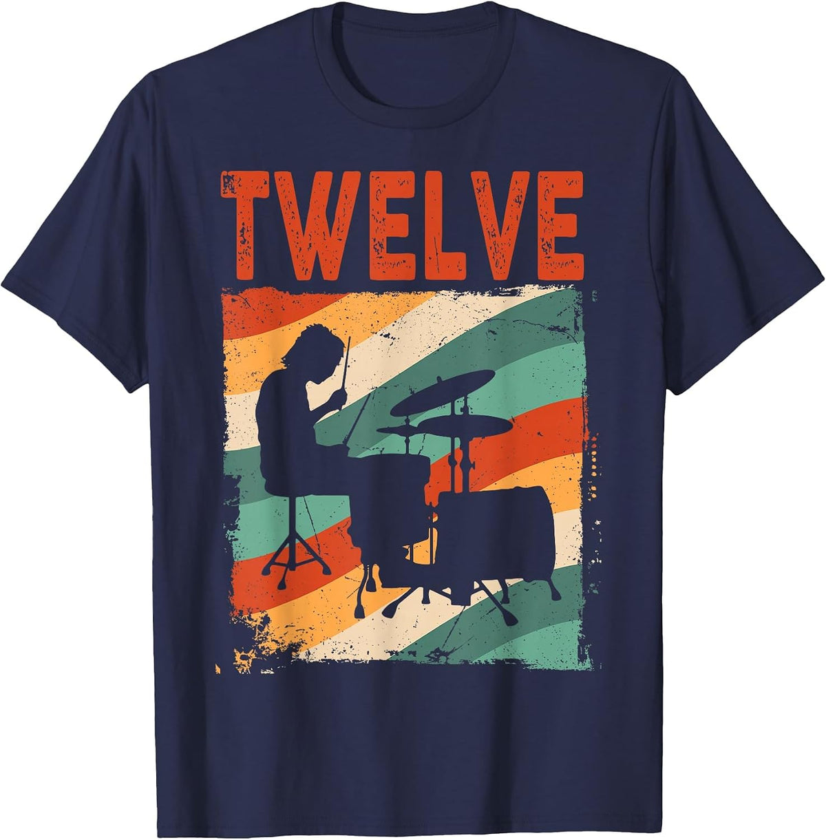 12 Year Old Shirt 12th Birthday Boy Drummer Drums Drumming T-Shirt - Navy Blue