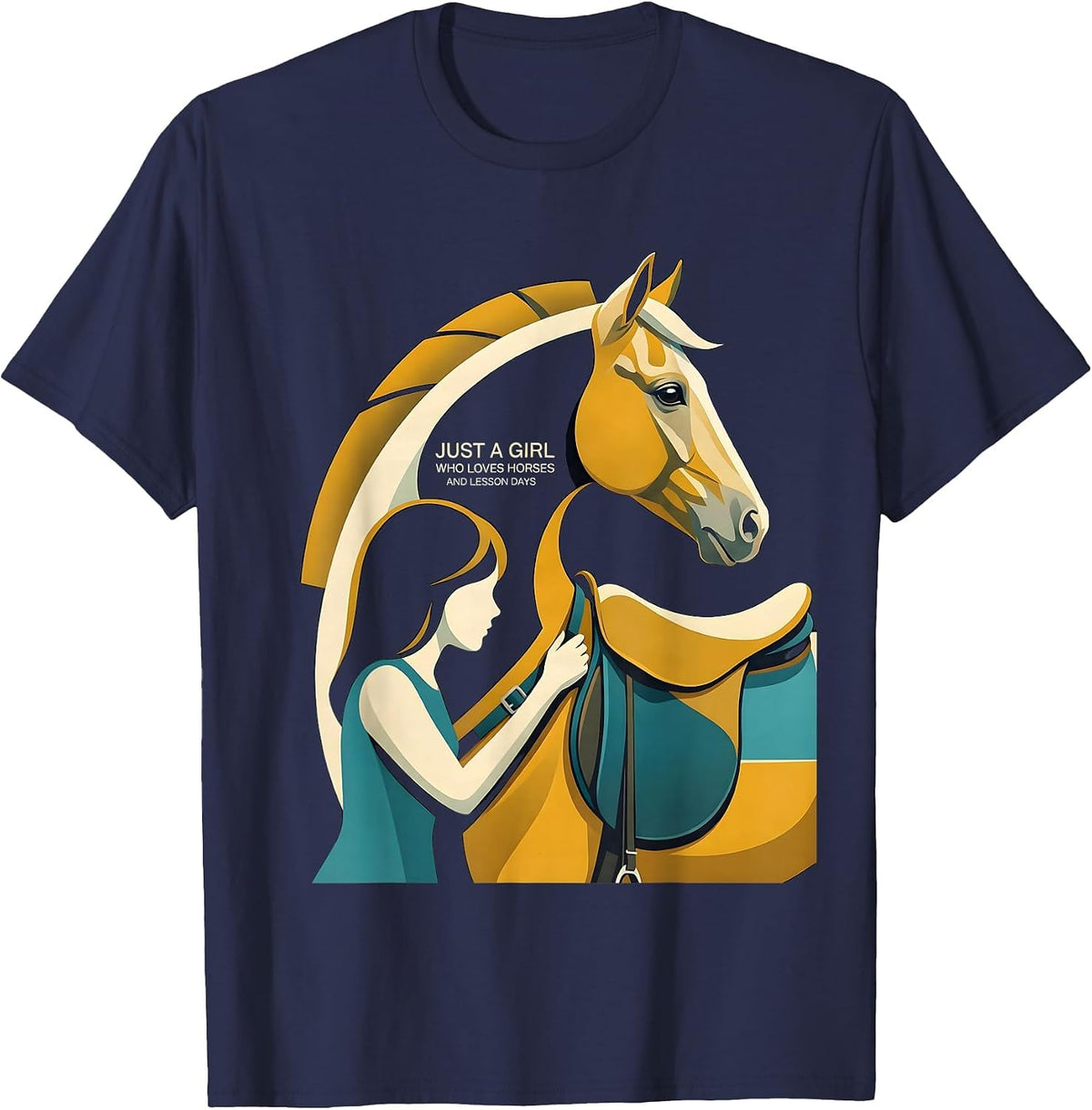 Just A Girl Who Loves Horses And Lesson Days Equestrian T-Shirt - Navy Blue