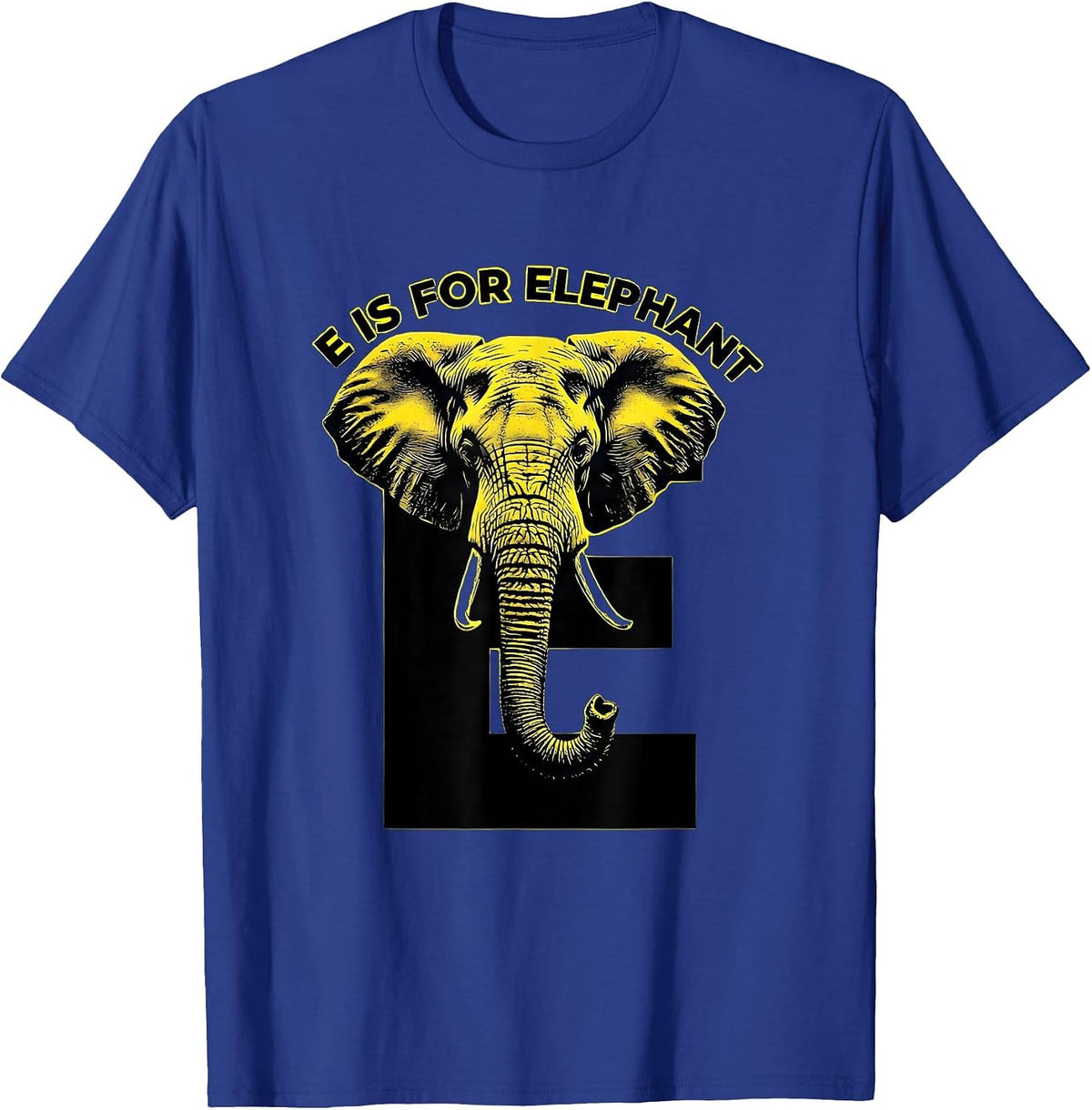 Men's E Is For Elephant Stencil Graphic Kids Alphabet Learning T-Shirt - Royal Blue