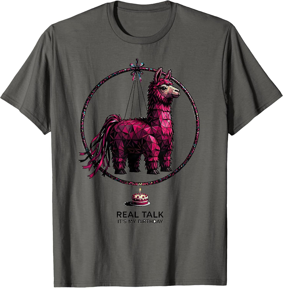 Real Talk It's My Birthday Funny Llama Piñata Birthday Boy T-Shirt - Asphalt Grey