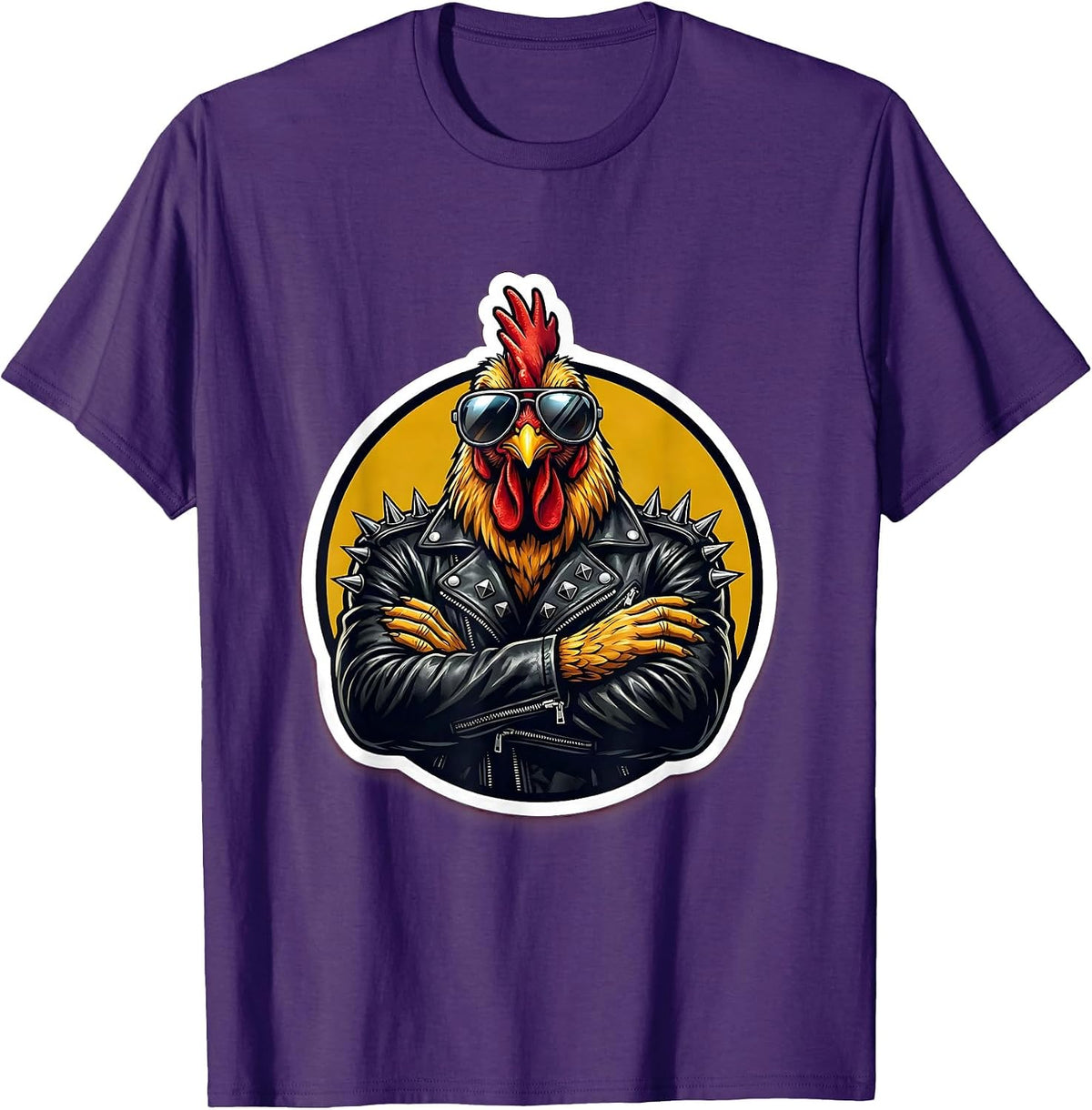 Punk Rock Chicken Spiked Jacket Sunglasses T-Shirt - Purple