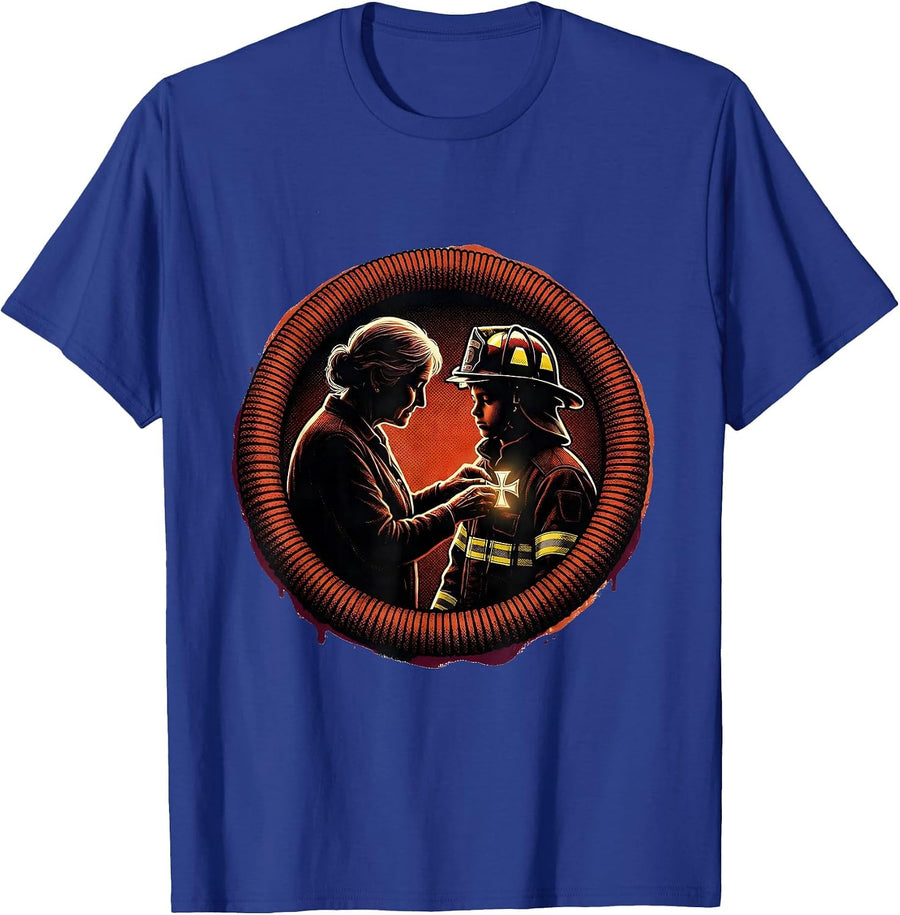 Firefighter Parent Family Thin Red Line Badge Tribute Gift T-Shirt - Royal Blue