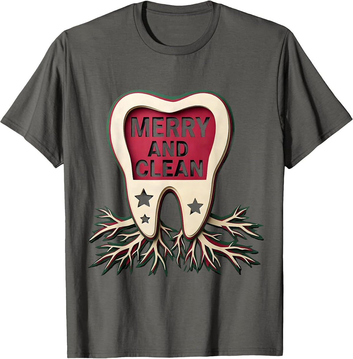Merry and Clean Funny Dental Christmas Dentist Dental T-Shirt - Asphalt Grey